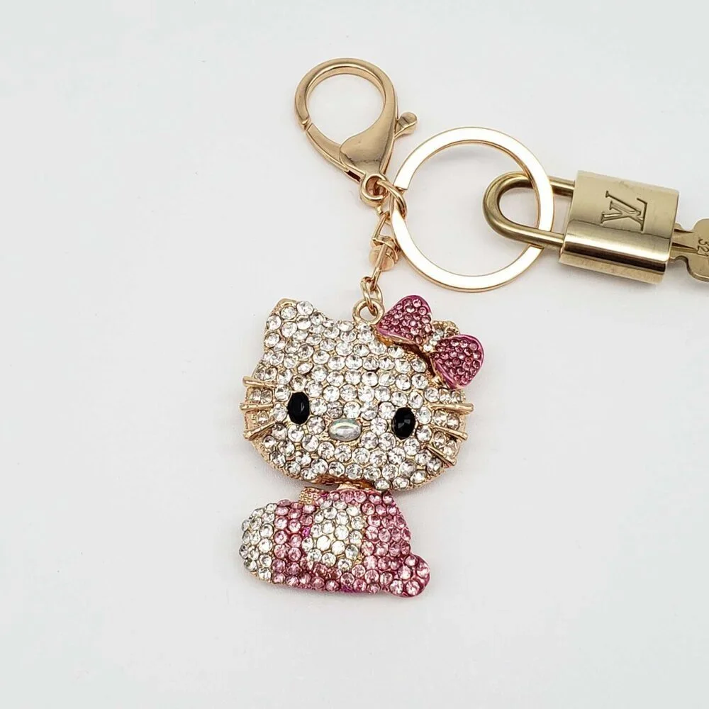 LV Authentic Gold Padlock 🔒 Key Set w/ Unbranded Hello Kitty Keychain Charm